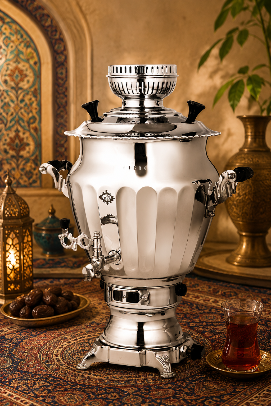 سماور گازی عالی نسب پیلوت دار مدل نگین سیمین ۶ لیتری