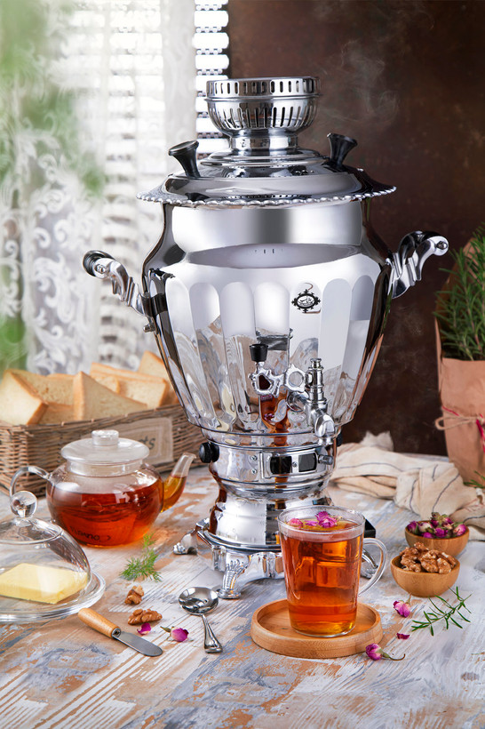سماور گازی عالی نسب پیلوت دار مدل نگین سیمین ۶ لیتری